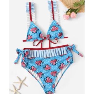 Cute Frill & Floral High Waisted Bikini